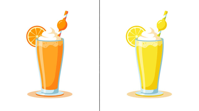 Citrus fruit smoothies with whipped cream flat vector illustration