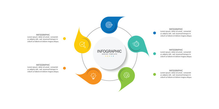 Vector infographic label design with circle infographic template design and 5 options or steps. Can be used for process diagrams, presentations, workflows