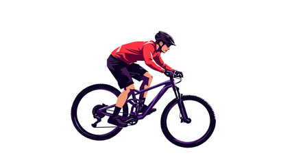 Naklejka premium Cyclist riding a purple bicycle in a dynamic pose against a clean white background.