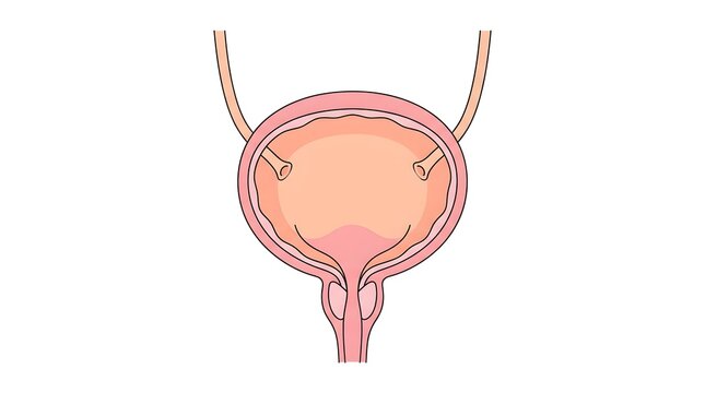 Anatomical vector illustration of the human urinary bladder, including ureters and urethra. Perfect for medical diagrams and health education.