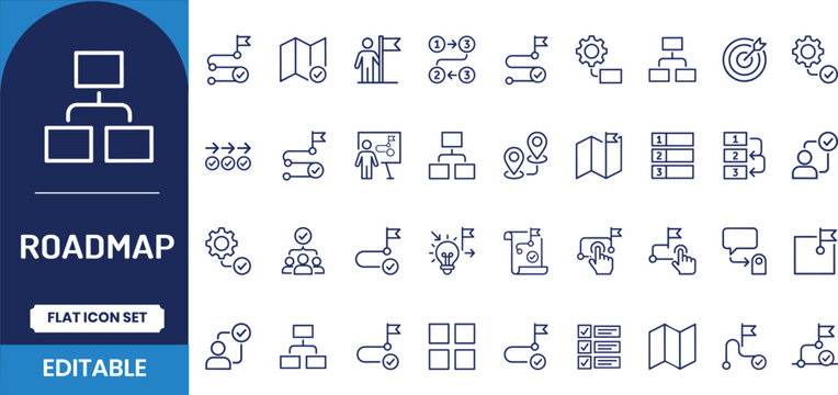 Roadmap icon set strategy planning and project management visuals