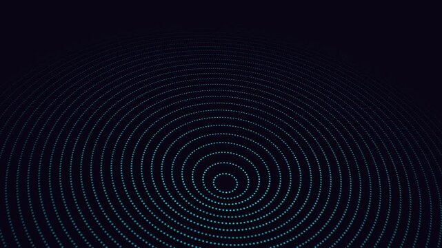 Luminescent turquoise dot circles distort in a subtle wave motion on a dark perspective floor for a clean corporate technology presentation loop