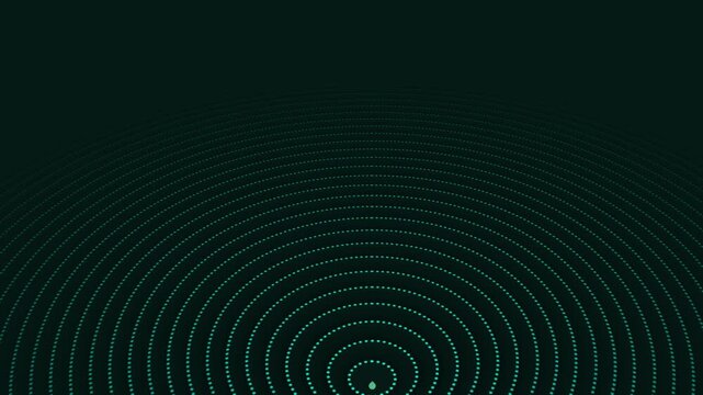 Green particles expand in concentric waves across a dark grid texture in a clean 3D animation loop designed for technology and science title sequences