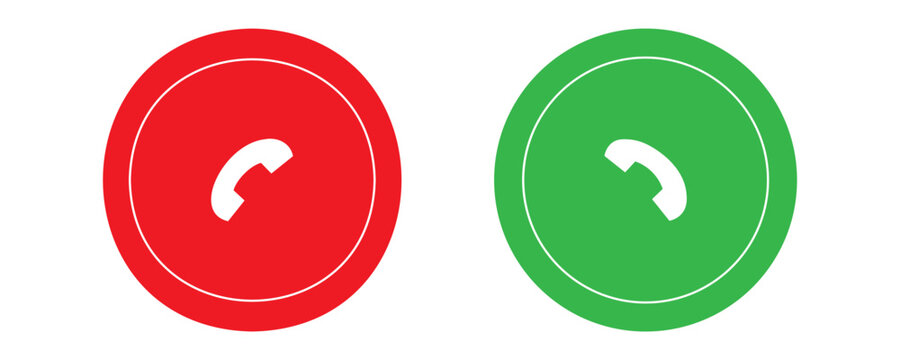 Phone call icon accept and decline. Icons depict the option to accept or decline phone call with red and green buttons. Phone icon. Answer and hang up the phone icon. Accept and decline incoming call