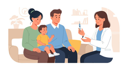 Fototapeta premium Family Vaccination: Doctor with Syringe Immunizing Child with Parents Present