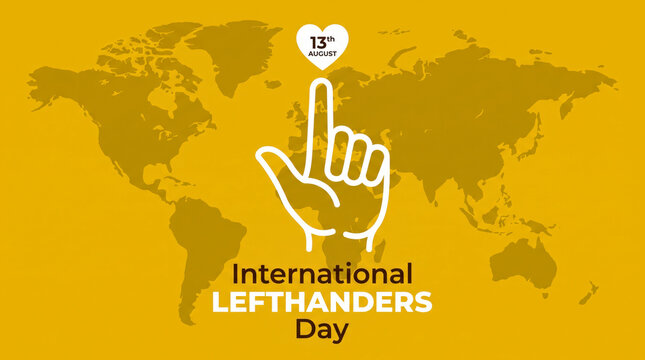 International left handers day celebration with peace sign and date