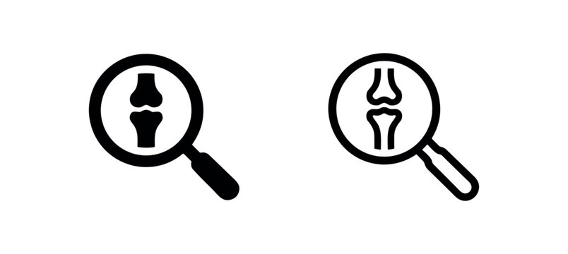 Magnifying glass knee joint icons