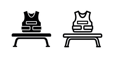 Bulletproof vest icon on a stand in glyph and line style, symbolizing protection and security. © liubomir118809