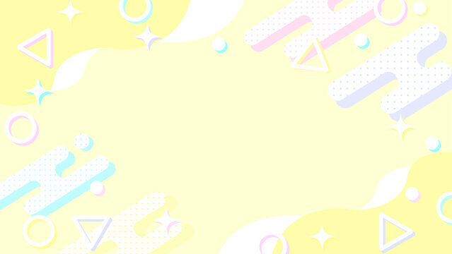 ポップでかわいいパステルメンフィス背景 黄色 横長 16:9