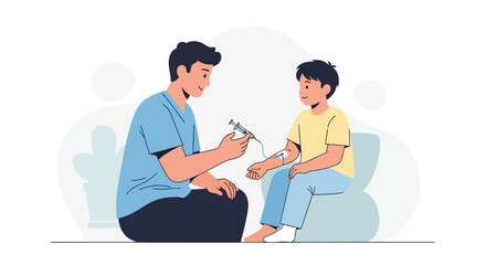 Fototapeta premium Doctor giving injection to child, healthcare check-up, medical illustration
