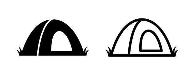 Camping tent on grass outdoor shelter icon set © liubomir118809