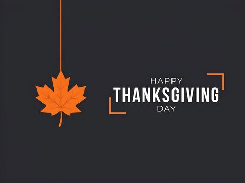 Happy Thanksgiving Day celebration with orange leaf on dark background