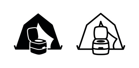 Portable camping toilet inside a tent icon vector. Flat black and outline symbol for outdoor sanitation and privacy. © liubomir118809