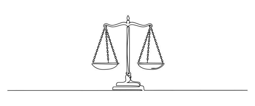 Justice scale professional law symbol continuous line art judgment fairness continuous