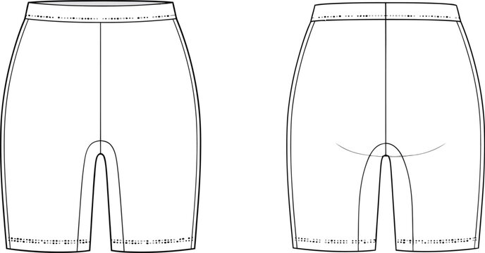 Women's bermuda shorts technical fashion illustration front and back views