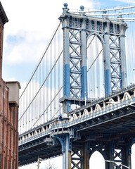 Fototapeta premium Manhattan Bridge viewed from Washington Street in DUMBO, Brooklyn, New York City