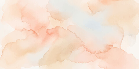 Obraz premium Soft watercolor splashes in pastel shades of peach, blush, and cream blend gently, creating a delicate and ethereal abstract background with a serene and calming effect.