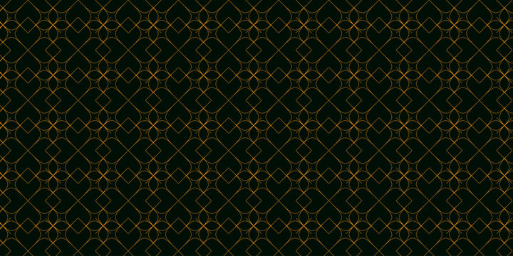 Elegant art deco seamless pattern with golden geometric lines on dark background
