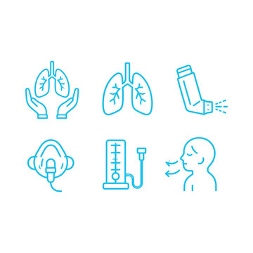 Medical Icons Representing Respiratory Health and Breathing Issues.