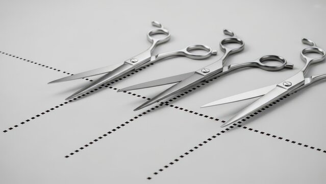 Three pairs of scissors on a dotted background