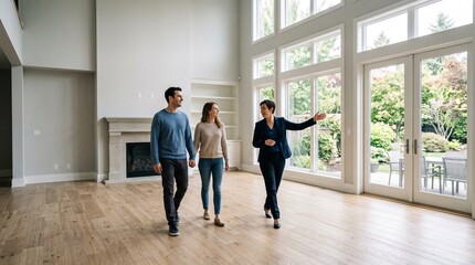 Fototapeta premium Couple Viewing New Home with Real Estate Agent - Property Buying Concept