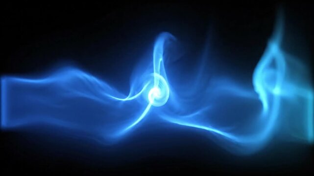 Abstract Blue Energy Vortex Swirling with Glowing Smoke Trails and Plasma Motion on Dark Background