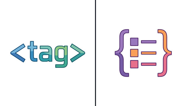 Programming Code Tag and Data Structure Vector Icons