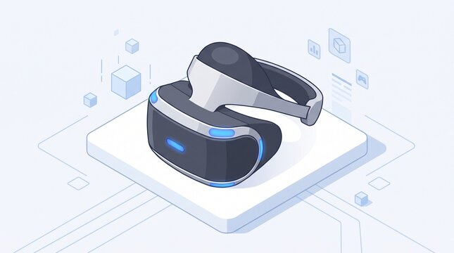 Isometric illustration of a sleek virtual reality VR headset