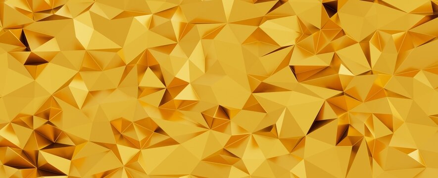 Shiny golden abstract geometric texture with low poly facets