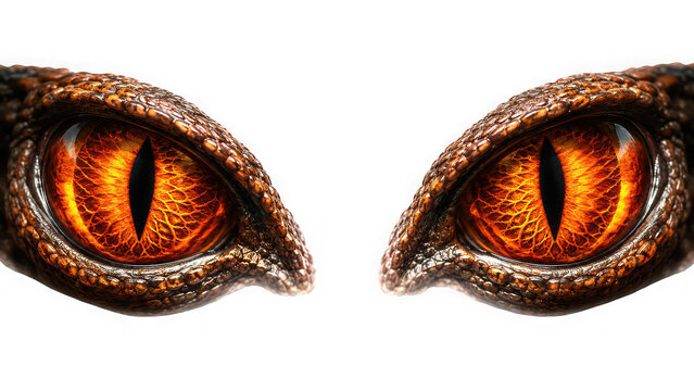 Close-up of predatory lizard or dragon eyes with isolated on transparent background