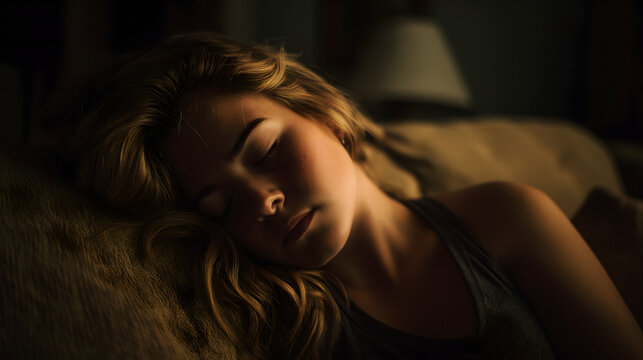 woman relaxing after long day couch