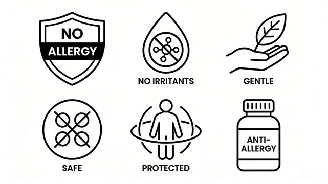 Low sensitivity safety attribute icon, no irritating ingredients, mild texture, comprehensive protection suitable for use in specialized anti allergic drug scenarios
