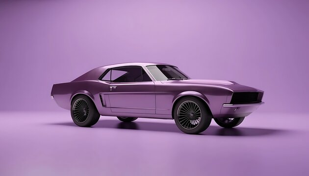 Dynamic side view of purple muscle car in minimalist space