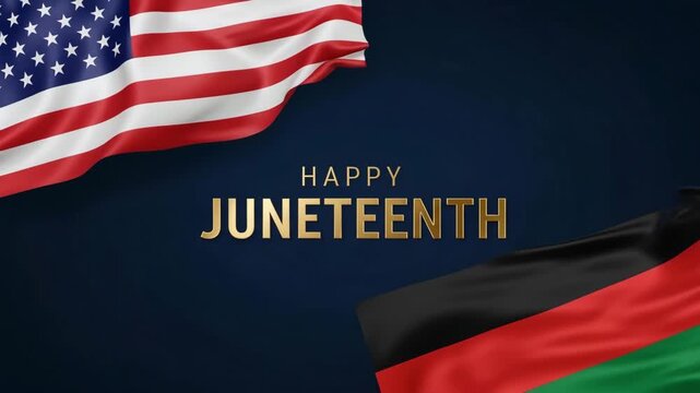 Happy Juneteenth celebration with waving American and pan-African flags 4K Ai HD high quality video.