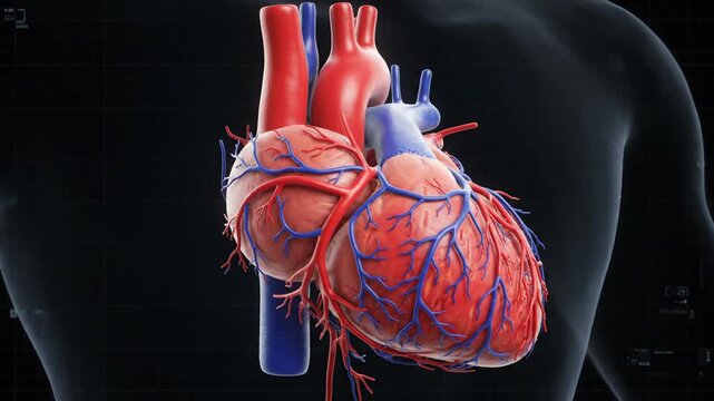 Anatomical 3D Model of Human Heart with Blood Vessels, Pulsating Animation
