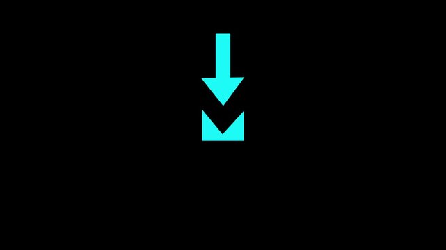 Animated arrow pointing down on black background.Abstract down arrow icon animation