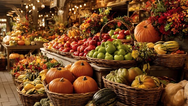 Abundant Autumn Harvest Display at a Local Farmers Market.