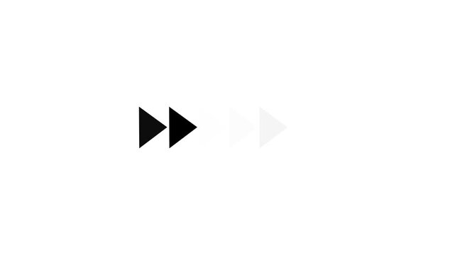 Fast forward black symbols icon symbol animation on black background. Fast forward sign moving forward. Play button arrow animation. 4k