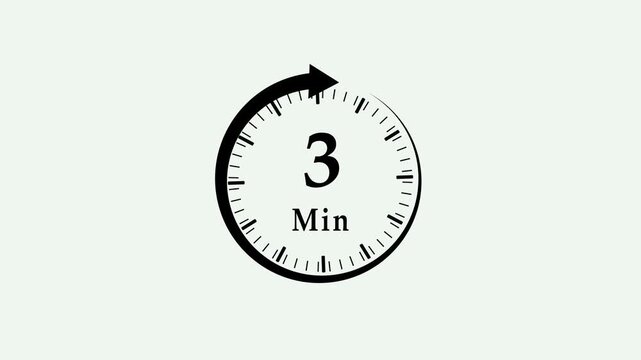 Clock, stopwatch icon. 3 minute time circle icon. steady number and clock time animation. 4K