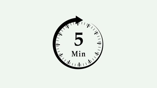 Clock, stopwatch icon. 5 minute time circle icon. steady number and clock time animation. 4K