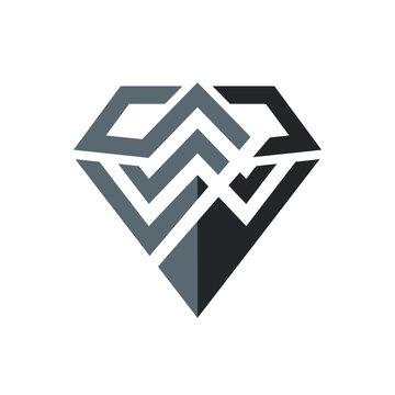 Geometric diamond gemstone logo in gray monochromatic tones.