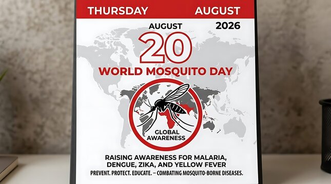 World mosquito day august 20 2026 awareness poster with awareness campaign