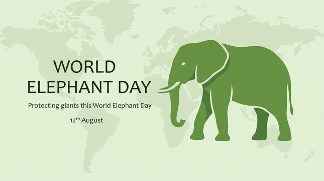 World elephant day graphic with a green elephant illustration and a world map