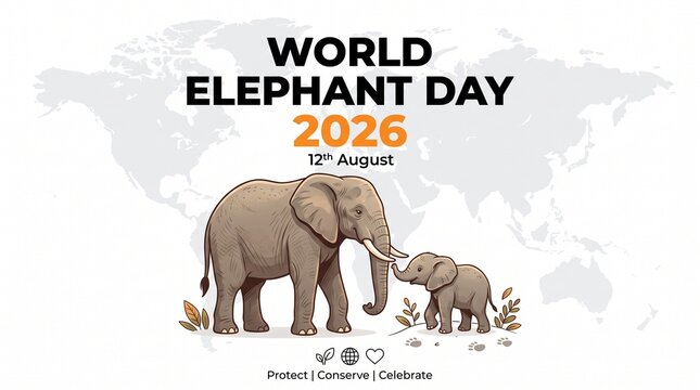 World elephant day 2026 12th august elephant family illustration with elephant