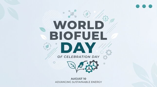 World biofuel day celebration with green leaf and biofuel icons, renewable energ