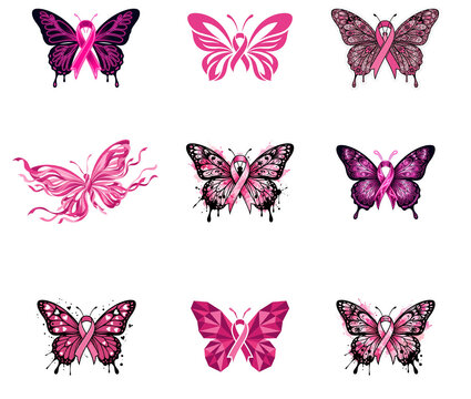 Pink and purple butterflies with detailed wings on white background pink butterfly