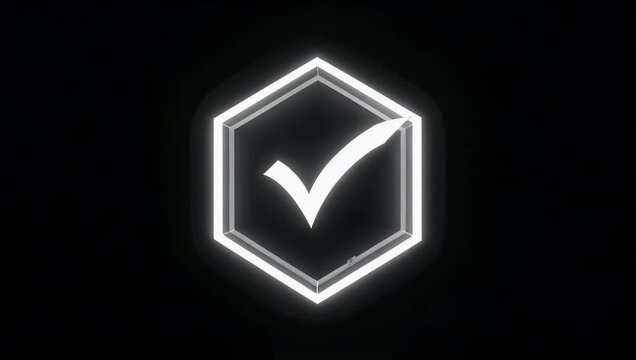 A pristine professionally rendered 4K motion graphics animation showing a clean octagonal checkmark outline smoothly drawing itself onto the screen ideal as a minimalist interface icon for modern