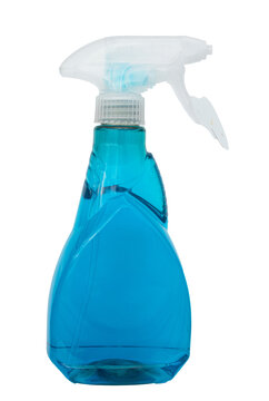 Blue spray bottle with transparent trigger isolated on transparent background PNG