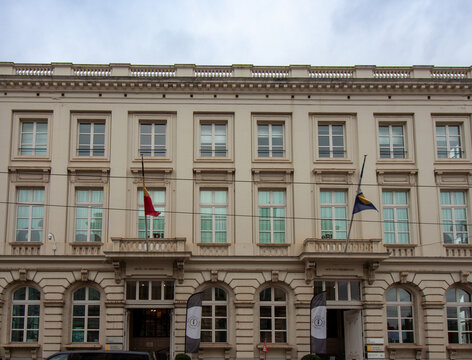 Front facade of the historic Hotel de Grimbergen building in Brussels, Belgium