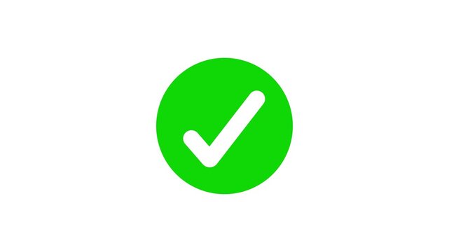 Green check mark icon animation bouncing on white background .Green tick mark button symbol for success and approval